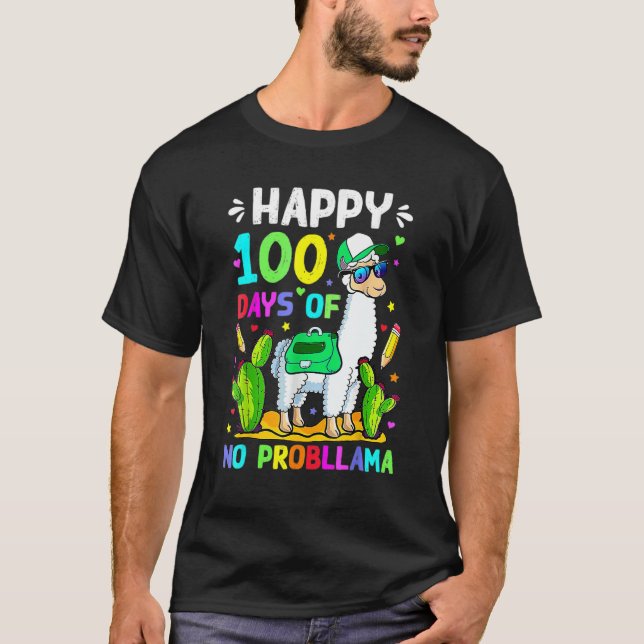 Camiseta 100 Days Of School No Prob Llama Llama Teacher 100 (Frente)