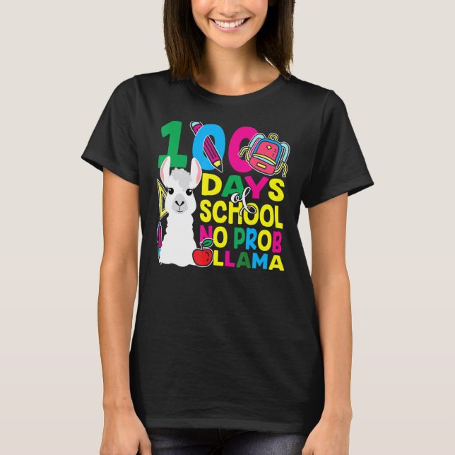 Camiseta 100 Days Of School No Prob-llama Llama Teacher And (Frente)