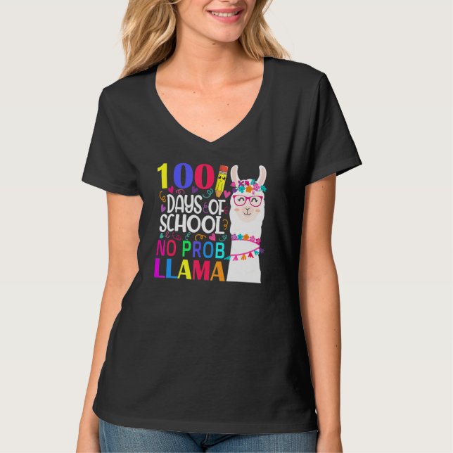 Camiseta 100 Days Of School No Prob Llama Llama Teacher And (Frente)