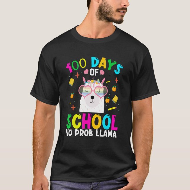Camiseta 100 Days Of School No Prob-llama Llama Teacher And (Frente)