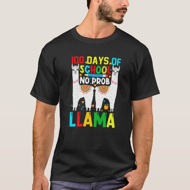 Camiseta 100 Days Of School No Prob-llama Llama Teacher And (Frente)