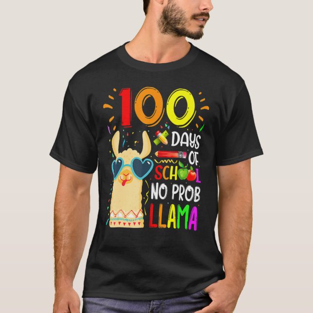 Camiseta 100 Days Of School No Prob Llama Lover Teacher Kid (Frente)