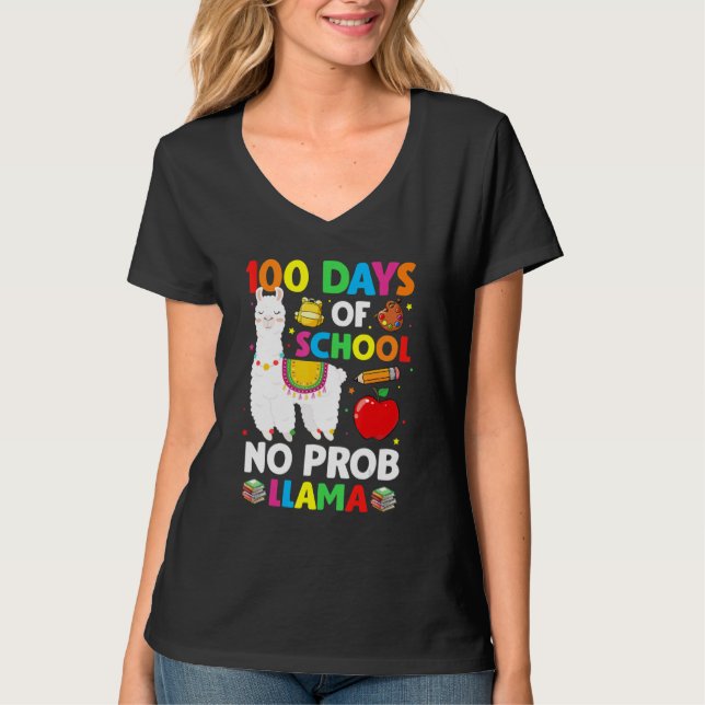 Camiseta 100 Days Of School No Prob Llama Lover Teacher Kid (Frente)
