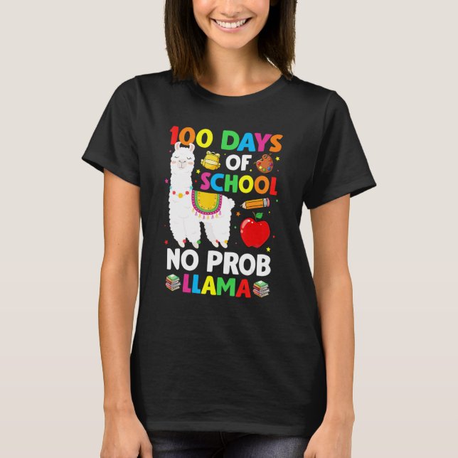 Camiseta 100 Days Of School No Prob Llama Lover Teacher Kid (Frente)