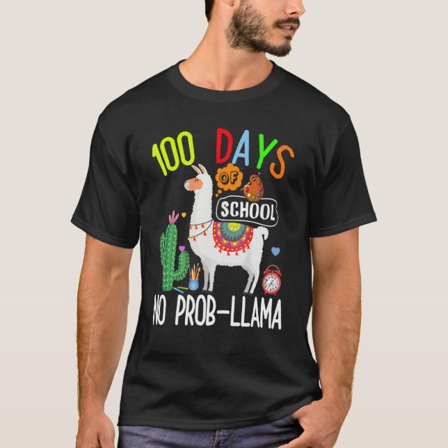Camiseta 100 Days Of School No Prob Llama Lover Teacher Kid (Frente)