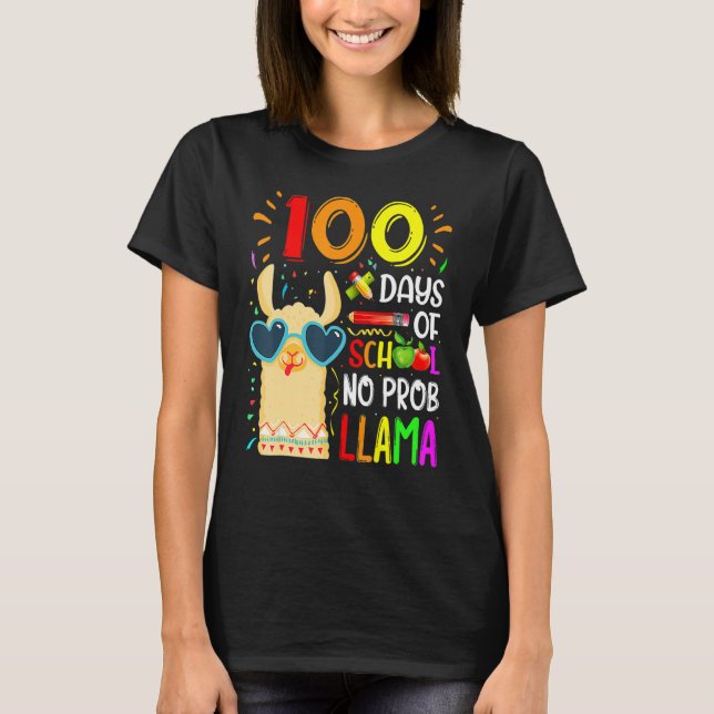 Camiseta 100 Days Of School No Prob Llama Lover Teacher Kid (Frente)