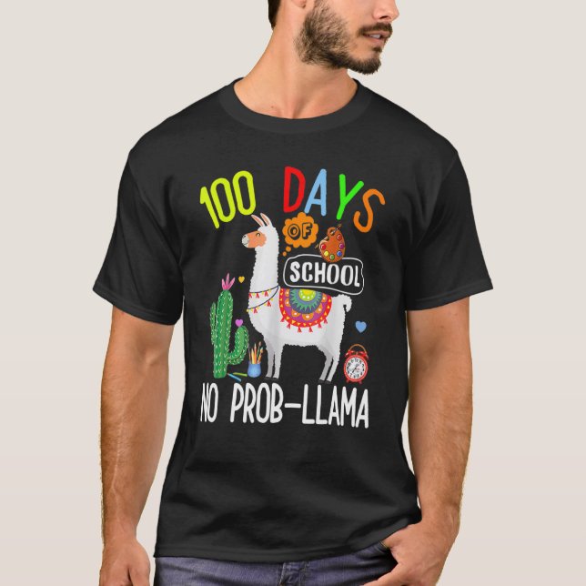 Camiseta 100 Days Of School No Prob Llama Student Teacher 1 (Frente)
