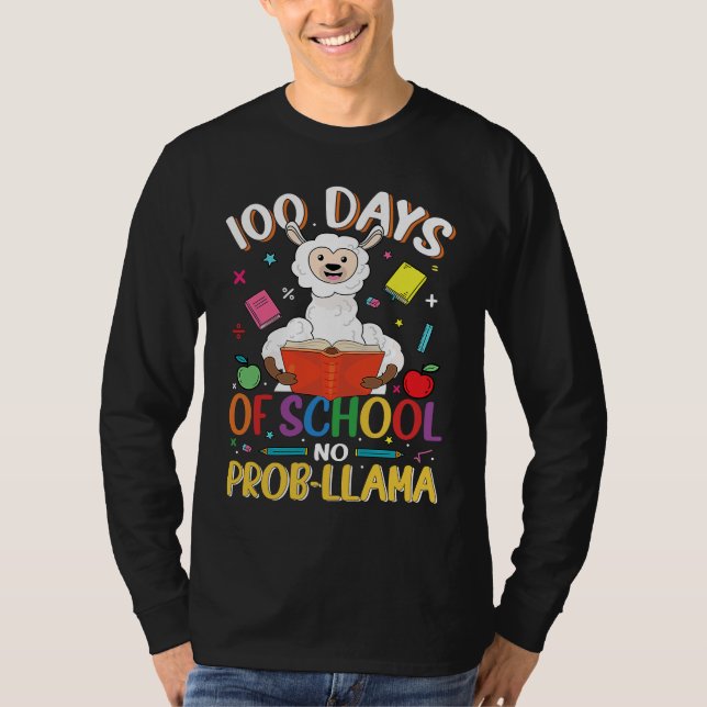 Camiseta 100 Days Of School No Prob llama Teacher Student 1 (Frente)