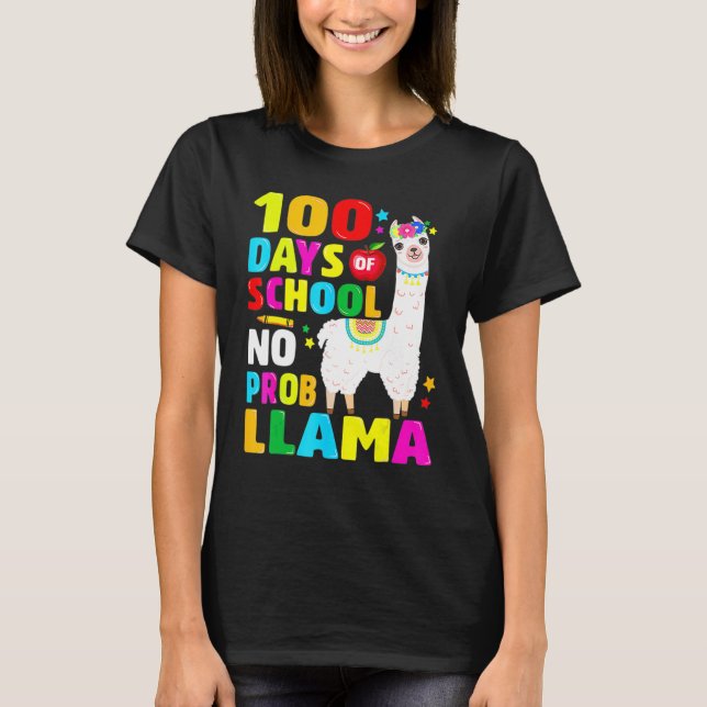 Camiseta 100 Days Of School No Problem Llama Girl 100th Day (Frente)