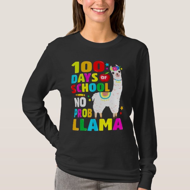 Camiseta 100 Days Of School No Problem Llama Girl 100th Day (Frente)