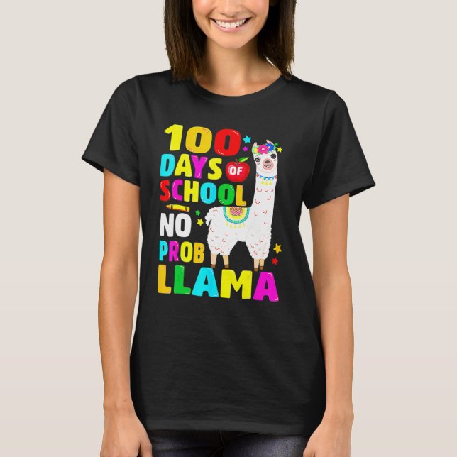 Camiseta 100 Days Of School No Problem Llama Girl 100th Day (Frente)