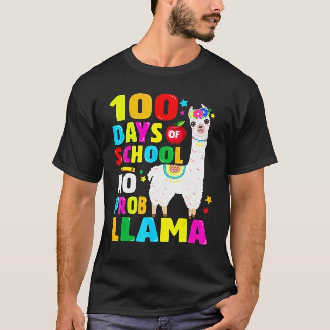 Camiseta 100 Days Of School No Problem Llama Girl 100th Day (Frente)