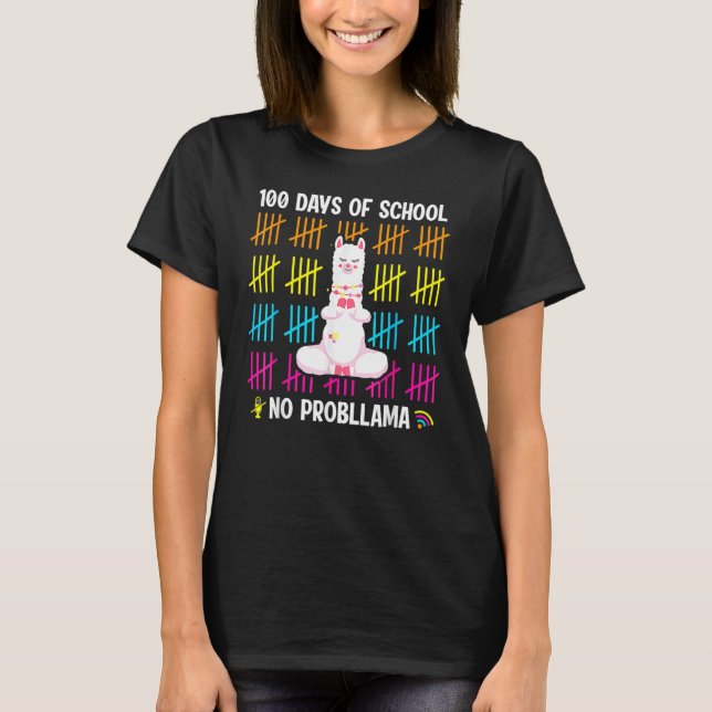 Camiseta 100 Days Of School No Probllama Llama 100th Day_2 (Frente)