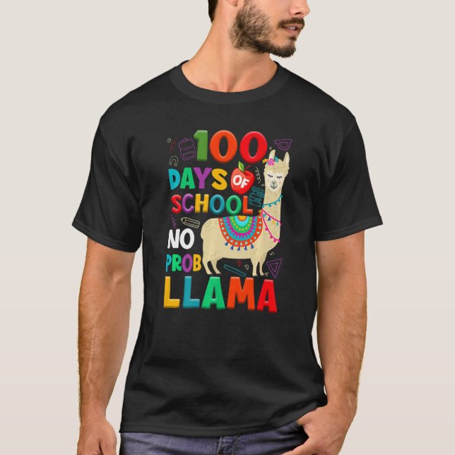 Camiseta 100 Days of School No Probllama Llama 100th Day Te (Frente)