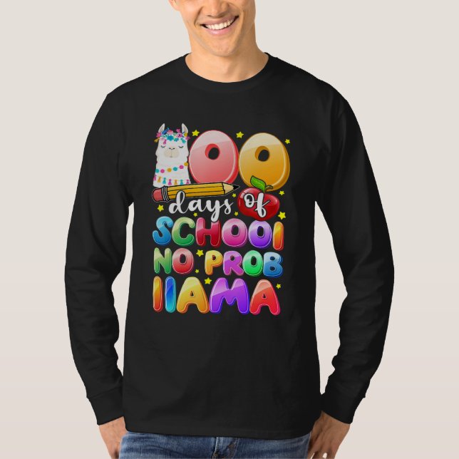 Camiseta 100 Days of School No Probllama Llama Gift Kids Gi (Frente)