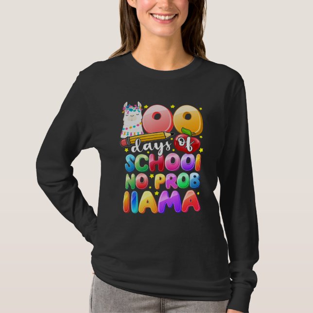 Camiseta 100 Days of School No Probllama Llama Gift Kids Gi (Frente)