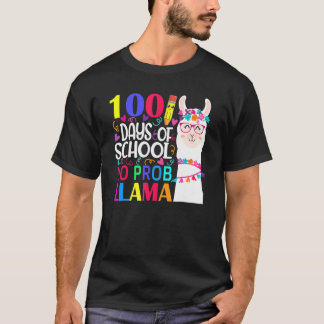 Camiseta 100 Days Of School No Probllama Llama Happy 100th 