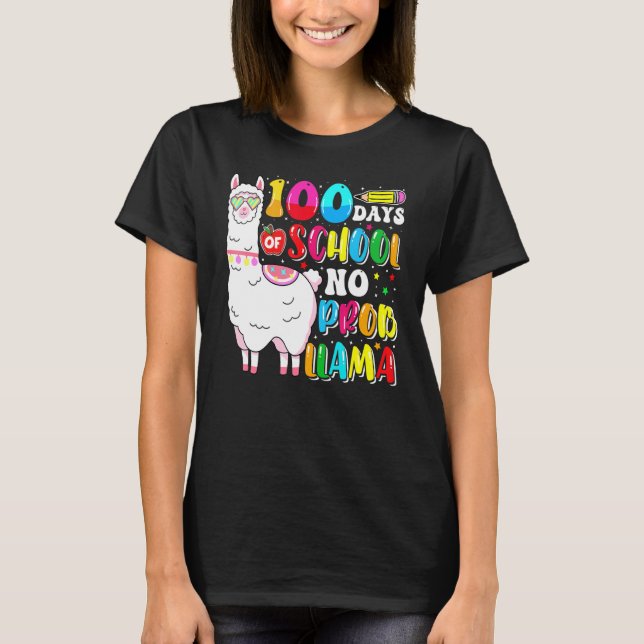 Camiseta 100 Days Of School No Probllama Llama Lover Happy  (Frente)