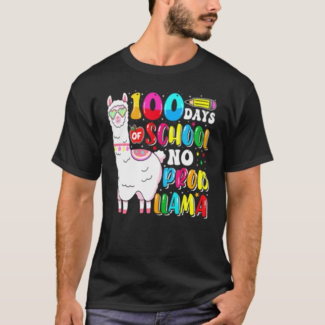 Camiseta 100 Days Of School No Probllama Llama Lover Happy  (Frente)