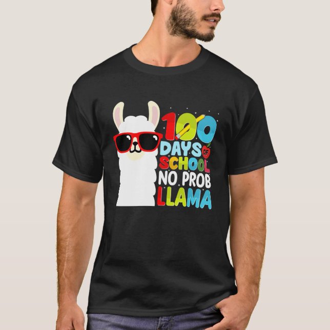Camiseta 100 Days Of School No Probllama Llama Lover Studen (Frente)