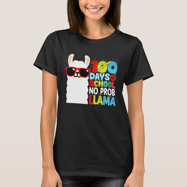 Camiseta 100 Days Of School No Probllama Llama Lover Studen (Frente)