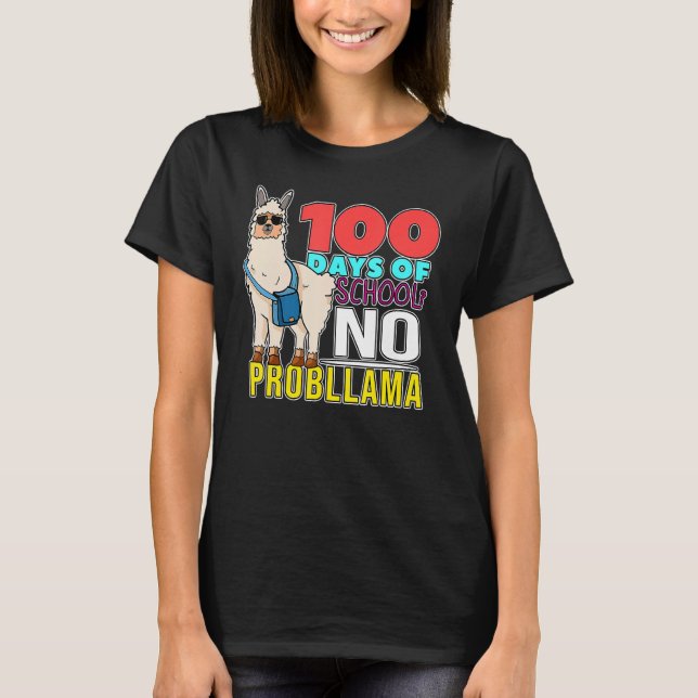 Camiseta 100 Days of School No Probllama Outfit Cute Llama  (Frente)