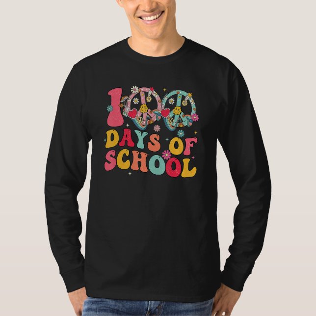 Camiseta 100 Days Of School Peace Sign Love 60s 70s Tie Dye (Frente)