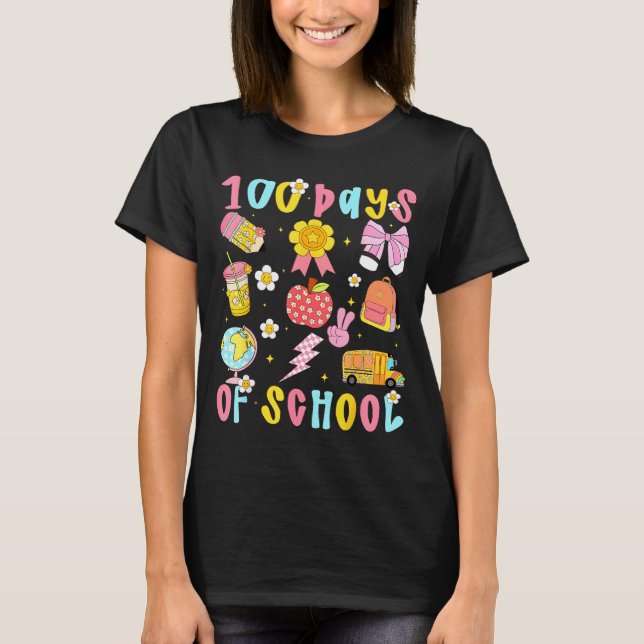 Camiseta 100 Days Of School Rainbow Bow Book Teacher Girl W (Frente)