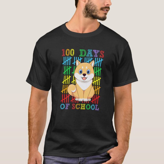 Camiseta 100 Days of School Shiba Inu Dog Lover Cool 100th  (Frente)