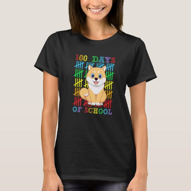 Camiseta 100 Days of School Shiba Inu Dog Lover Cool 100th  (Frente)