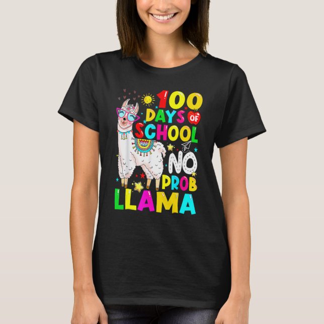 Camiseta 100 Days Of School Shirt No Probllama Llama 100th  (Frente)