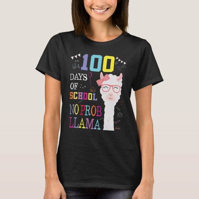Camiseta 100 Days Of School Shirt No Probllama Llama 100Th  (Frente)