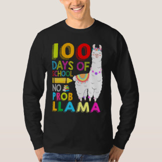 Camiseta 100 Days Of School Shirt No Probllama Llama 100th 
