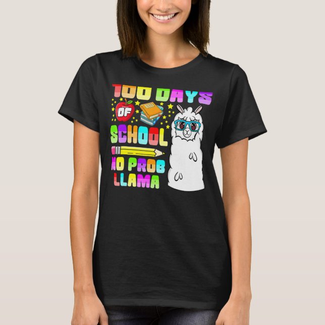 Camiseta 100 Days of School Shirt No Probllama Llama 100th  (Frente)