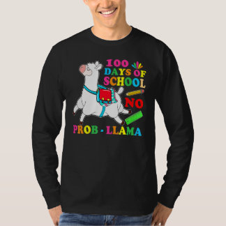 Camiseta 100 Days Of School Shirt No Probllama Llama 100th