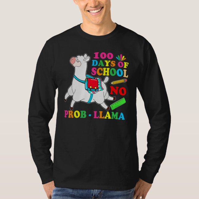 Camiseta 100 Days Of School Shirt No Probllama Llama 100th  (Frente)