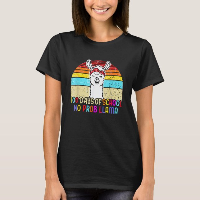 Camiseta 100 Days Of School Shirt No Probllama Llama 100th  (Frente)