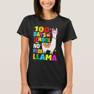 Camiseta 100 Days Of School Shirt No Probllama Llama 100th 