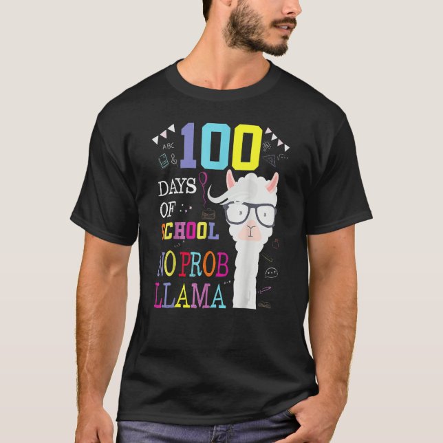 Camiseta 100 Days Of School Shirt No Probllama Llama 100th  (Frente)