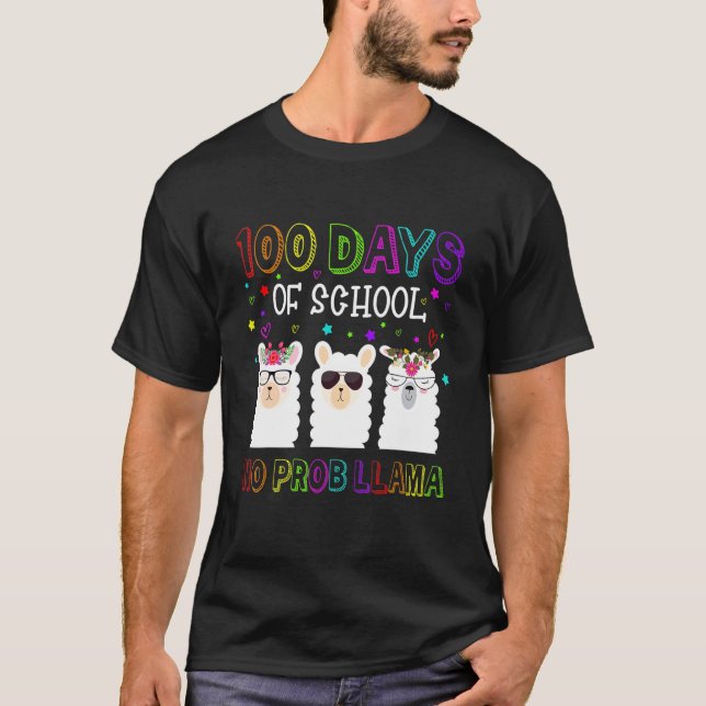 Camiseta 100 Days of School Shirt No Probllama Llama 100th  (Frente)
