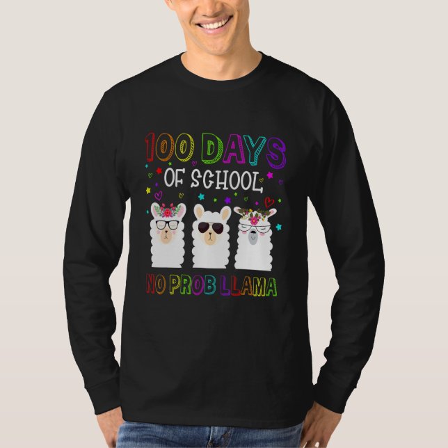 Camiseta 100 Days of School Shirt No Probllama Llama 100th  (Frente)