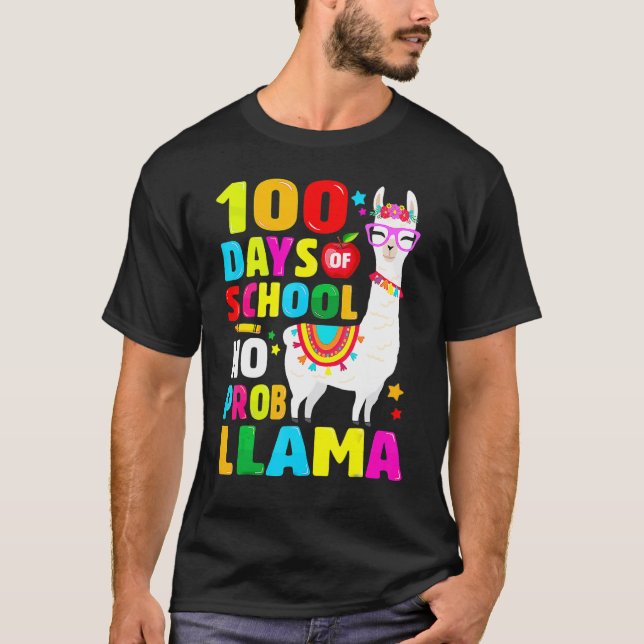 Camiseta 100 Days Of School Shirt No Probllama Llama 100th  (Frente)