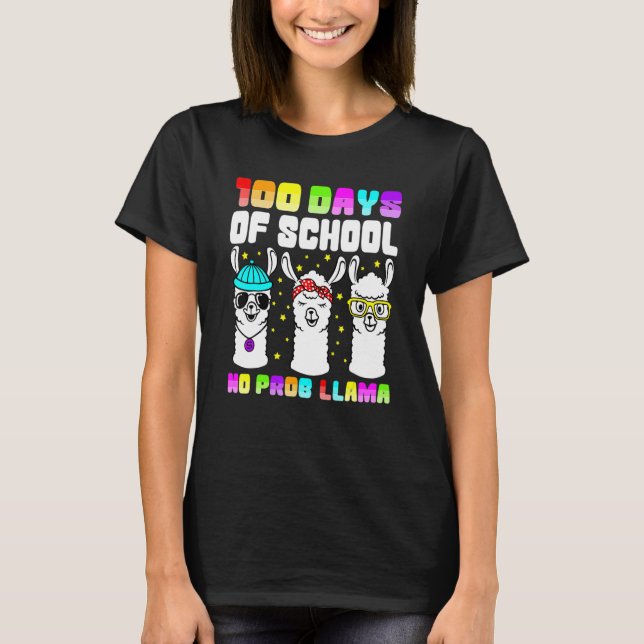 Camiseta 100 Days Of School Shirt No Probllama Llama 100th  (Frente)