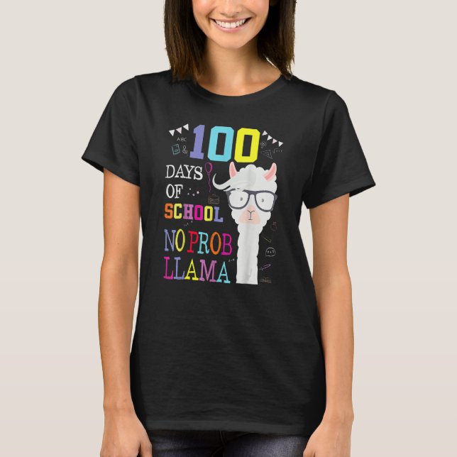 Camiseta 100 Days Of School Shirt No Probllama Llama 100th  (Frente)