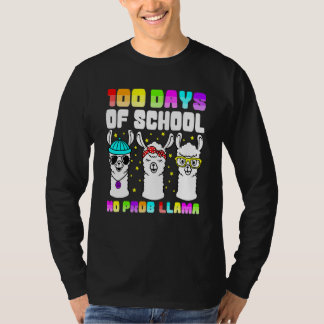 Camiseta 100 Days Of School Shirt No Probllama Llama 100th 
