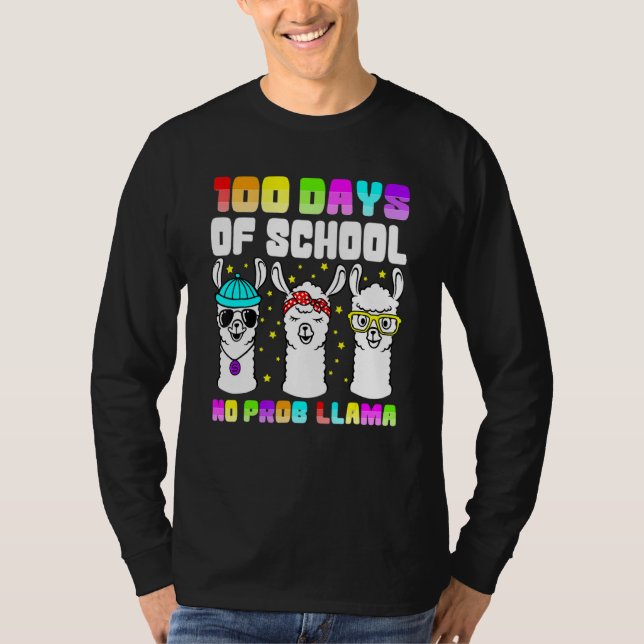 Camiseta 100 Days Of School Shirt No Probllama Llama 100th  (Frente)