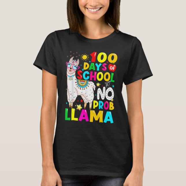 Camiseta 100 Days Of School Shirt No Probllama Llama 100th  (Frente)