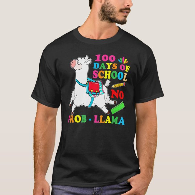 Camiseta 100 Days Of School Shirt No Probllama Llama 100th  (Frente)