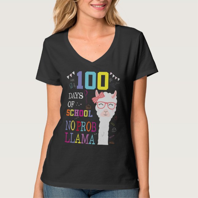 Camiseta 100 Days Of School Shirt No Probllama Llama 100Th  (Frente)