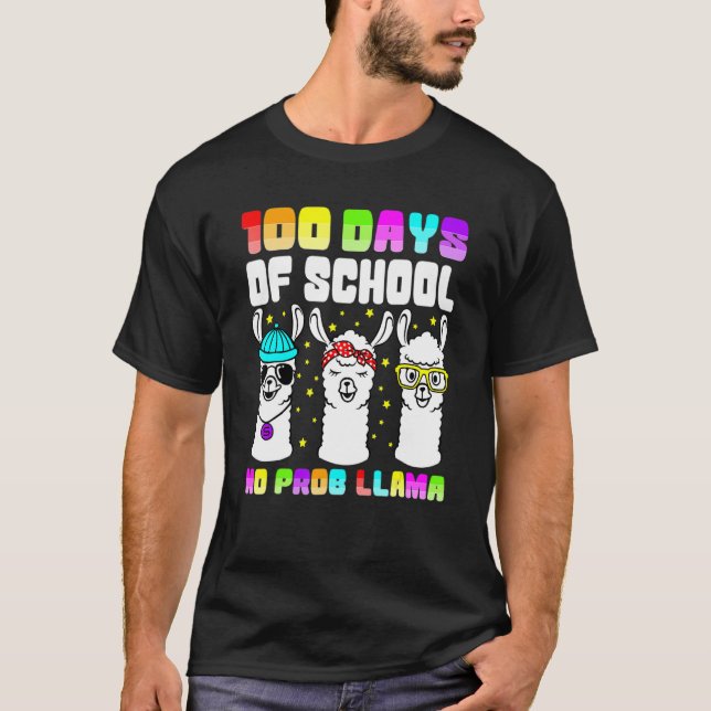 Camiseta 100 Days Of School Shirt No Probllama Llama 100th  (Frente)
